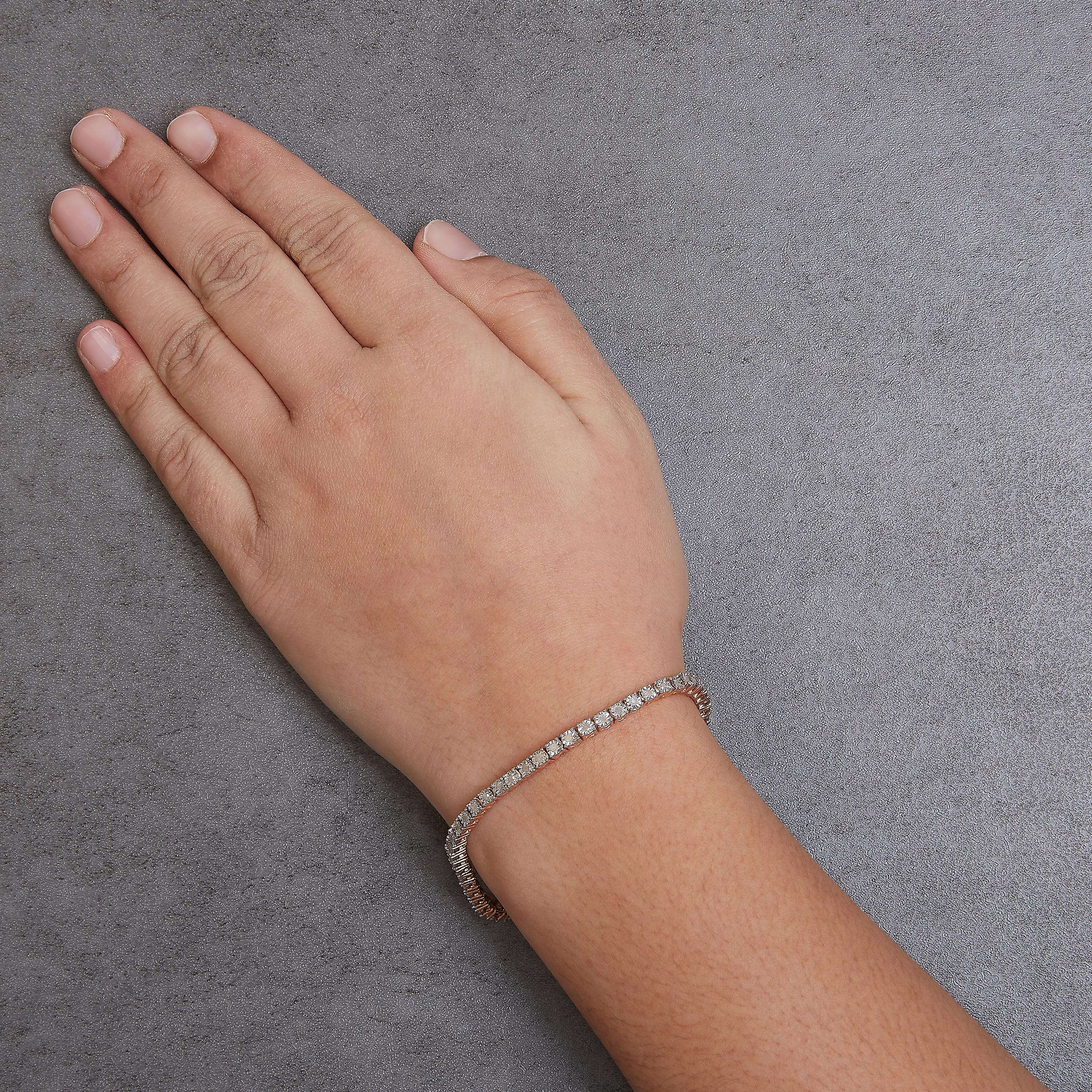 Bracelet tennis en or rose 10 carats sur argent sterling 1,0 carat avec diamants facettés Pour femmes en vente