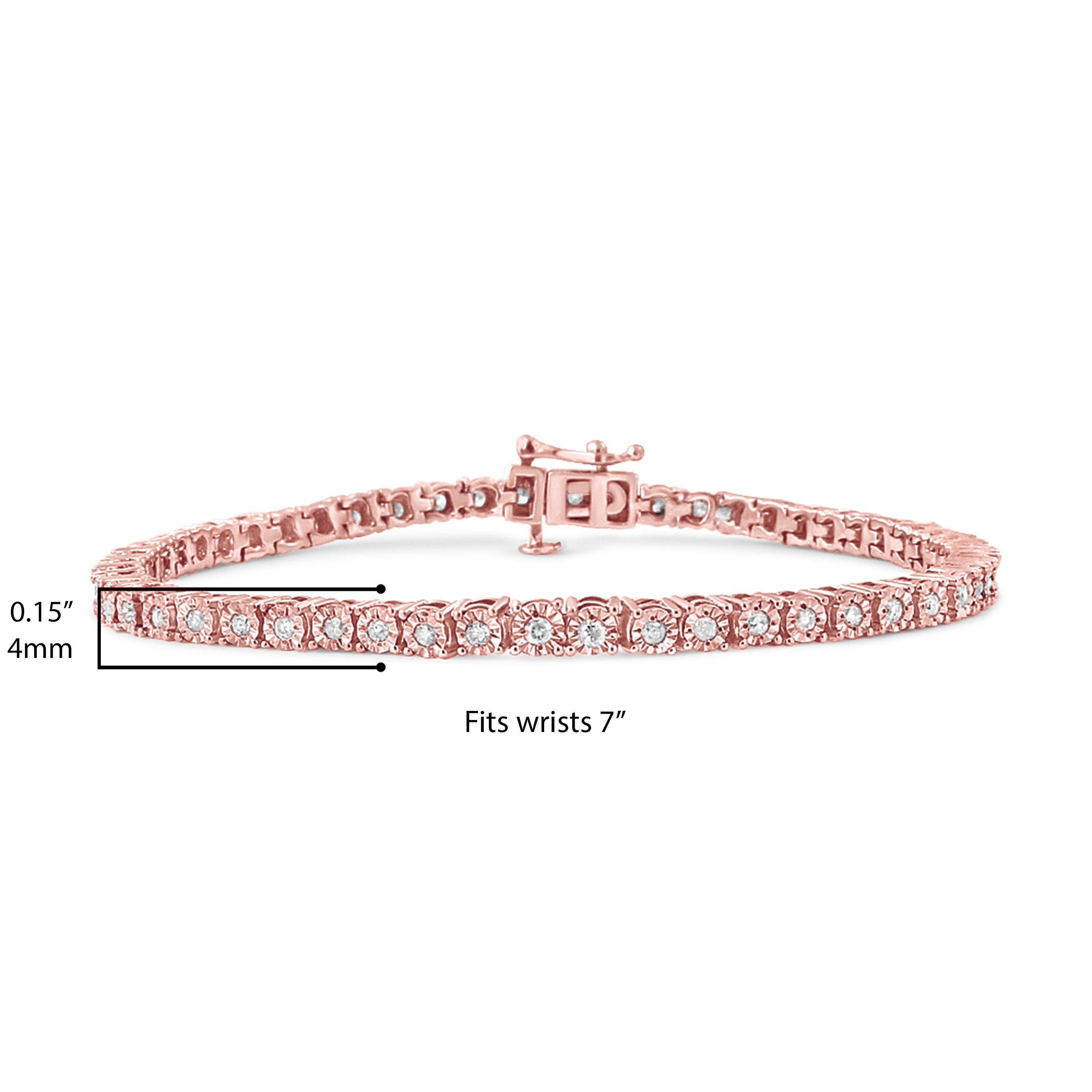Bracelet tennis en or rose 10 carats sur argent sterling 1,0 carat avec diamants facettés en vente 1