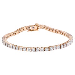 Oro rosa de 10 quilates sobre plata de ley Pulsera de tenis con bisel facetado de diamantes de 1,0 ct
