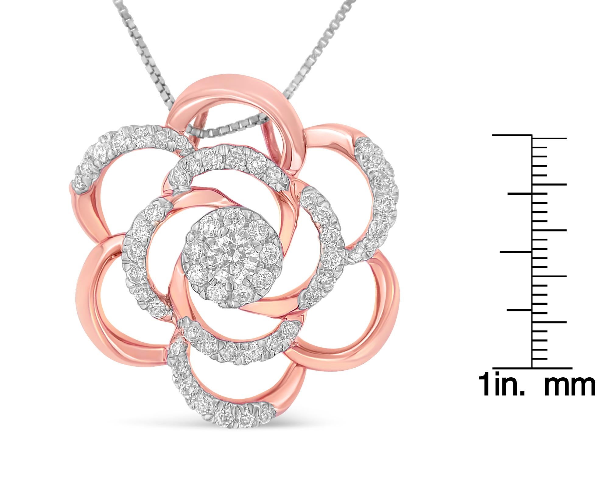 10K Rose Gold Plated 1/2 Carat Diamond Flower Pendant In New Condition For Sale In New York, NY