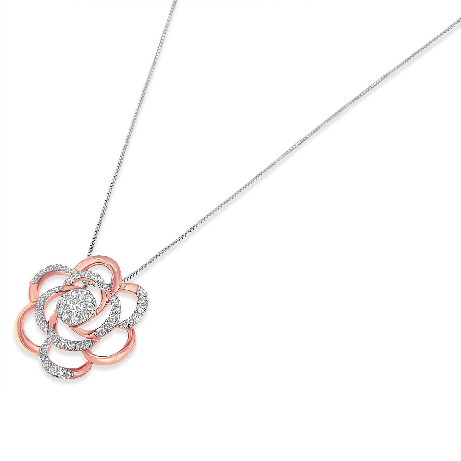 Taglio rotondo Ciondolo a forma di fiore con diamante placcato in oro rosa 10k da 1/2 carati in vendita