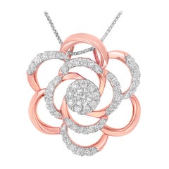 10k Rose Gold Plated 1/2 Cttw Diamond Flower Pendant