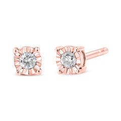10K Rose Gold Plated .925 Sterling Silver 1/10 Carat Diamond Stud Earrings