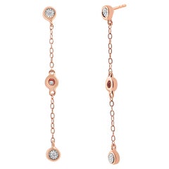 10K Rose Gold Plated .925 Sterling Silver 1/15 Carat Diamond Dangle Earrings