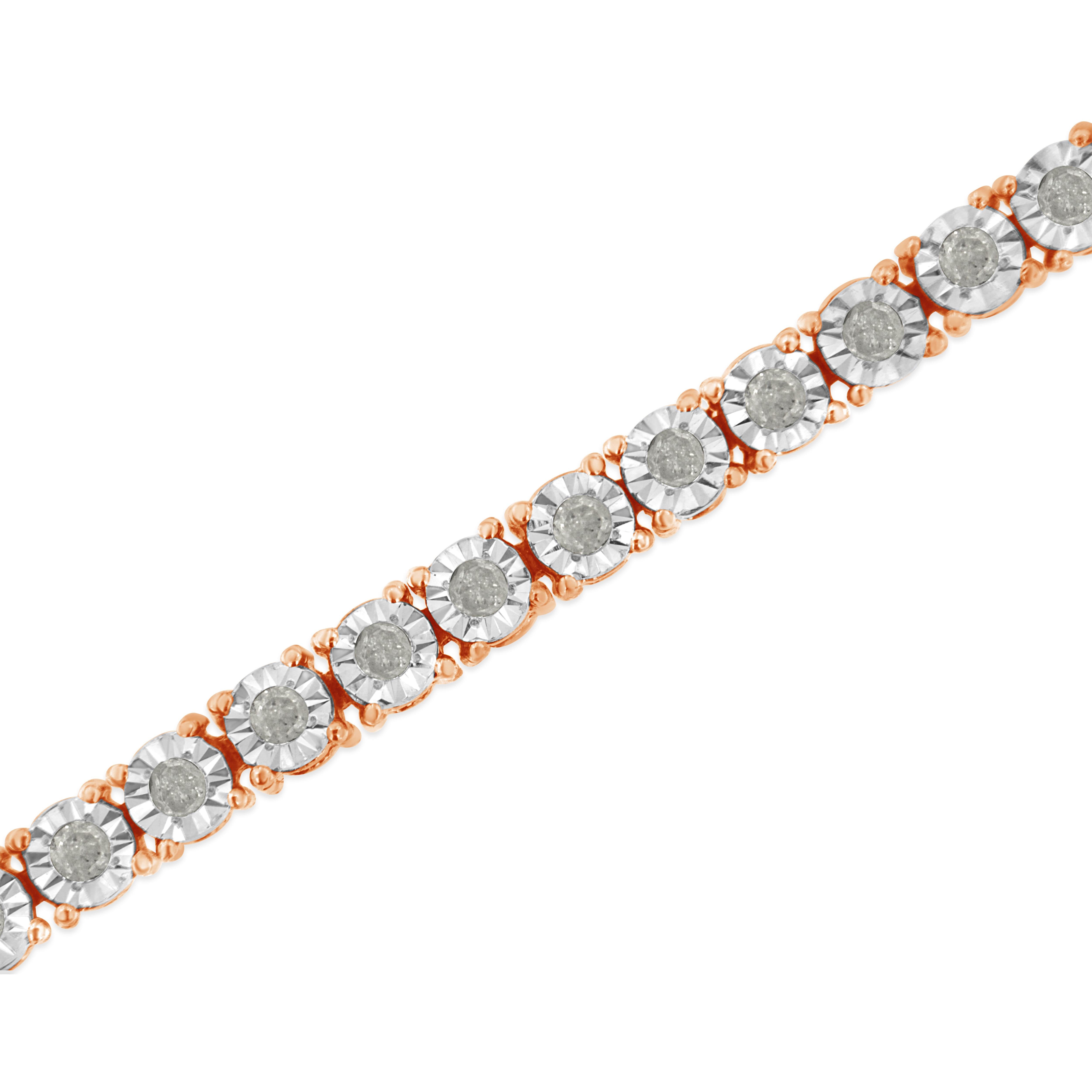 10K Rose Gold Plated .925 Sterling Silver 1.00 Carat Diamond Tennis Bracelet In New Condition For Sale In New York, NY