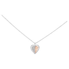 10K Rose Gold Plated Silver 1/5 Cttw Diamond Two-Tone Heart Pendant Necklace