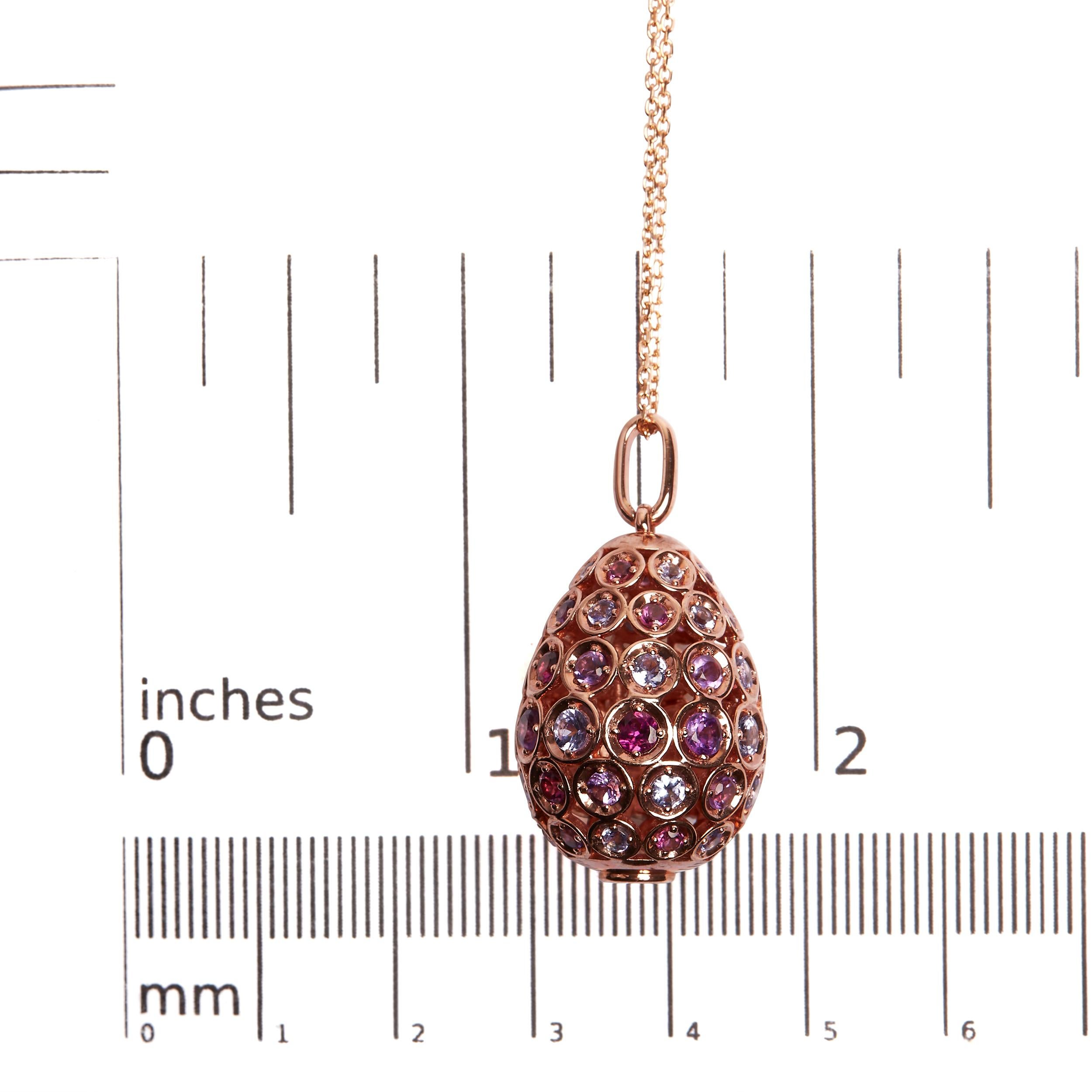 10K Rose Gold Plated Silver Rainbow Colored Gemstone Drop Pendant Necklace In New Condition In New York, NY