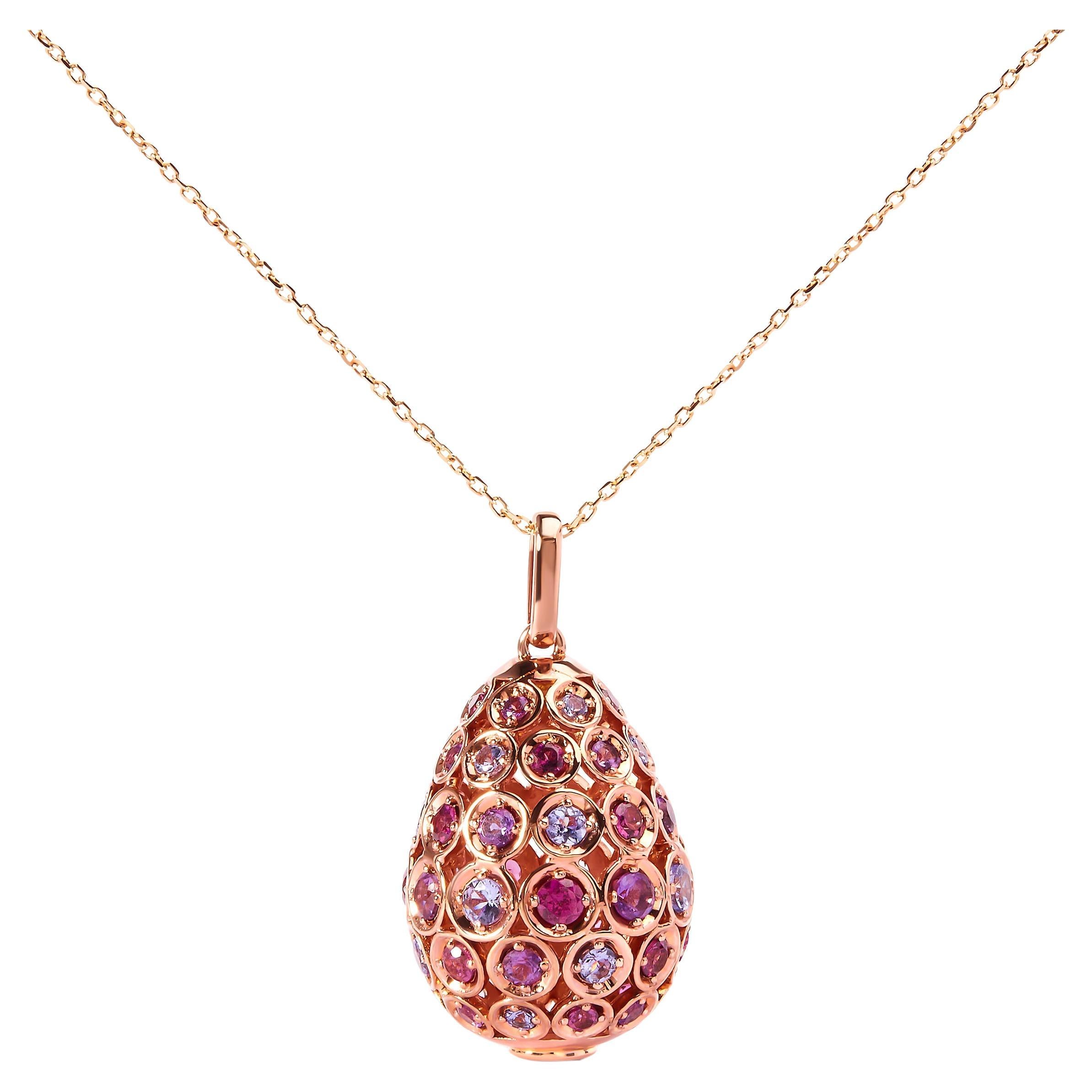 10K Rose Gold Plated Silver Rainbow Colored Gemstone Drop Pendant Necklace