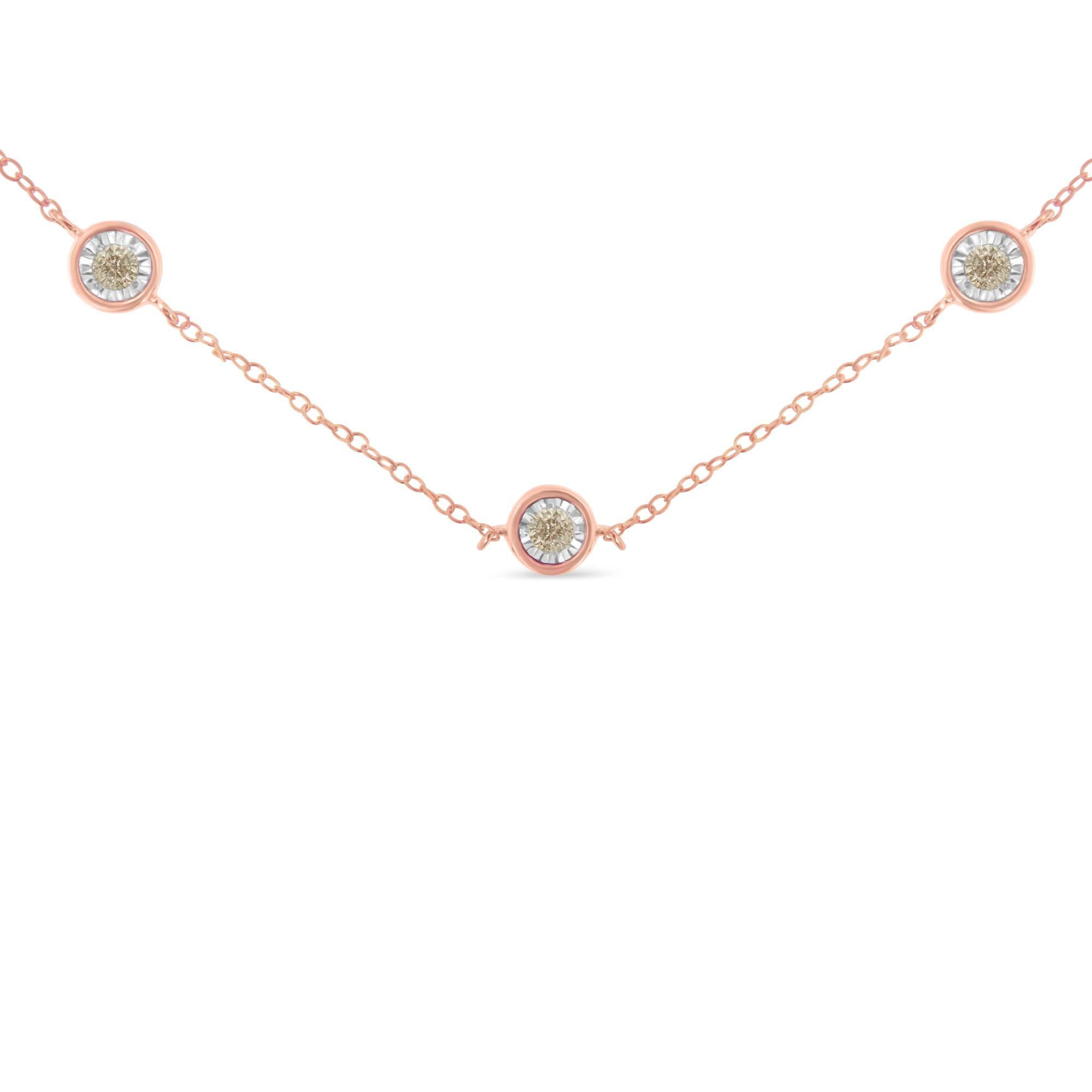 Moderno Collana Station in argento 925 placcato oro rosa 10K con diamanti rotondi da 1/2 cttw in vendita