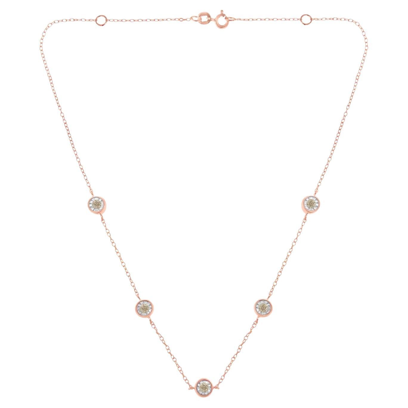 10K Rose Gold Plated Sterling Silver 1/2 cttw Round Diamond Station Necklace