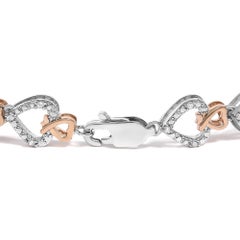 10K Rose Gold plattiert Sterling Silber 1/4 Cttw Diamond Heart Link Armband