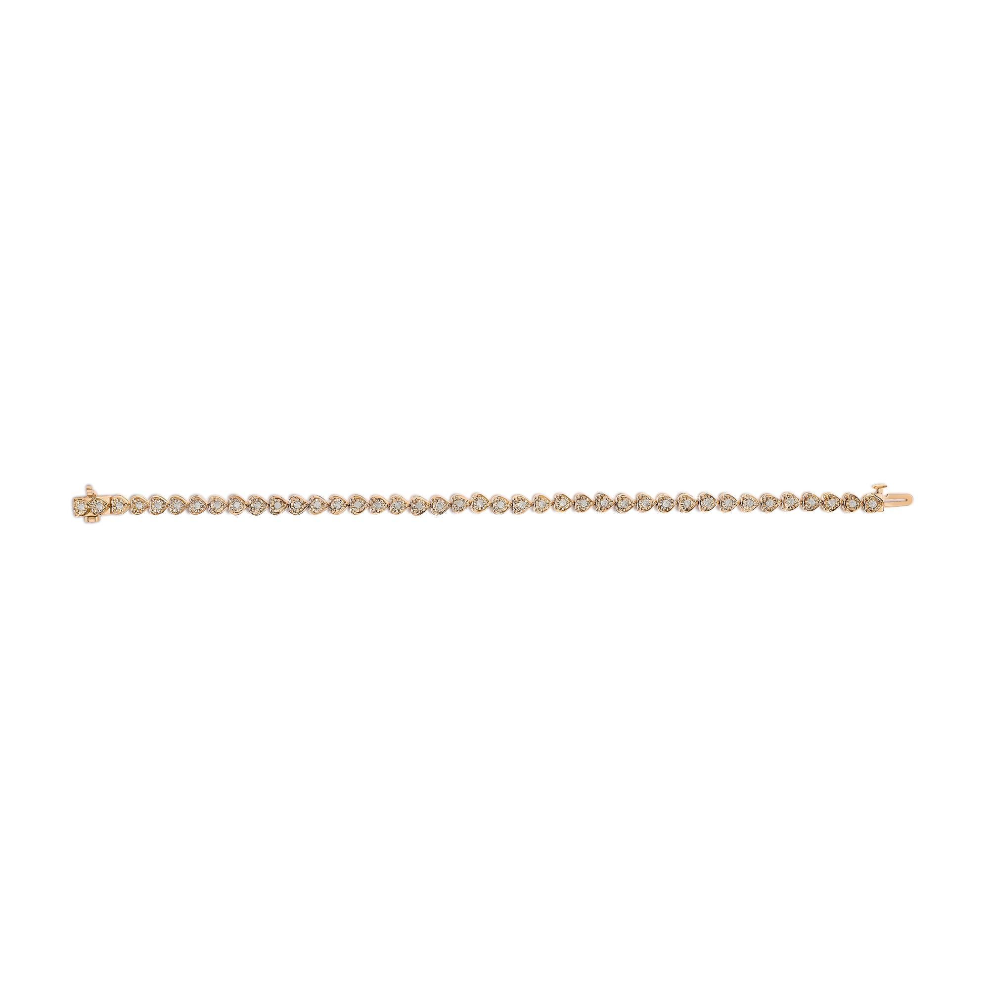 Plata de ley chapada en oro rosa de 10 quilates Pulsera de tenis con eslabones corazón de 1,0 qt de diamante Moderno en venta