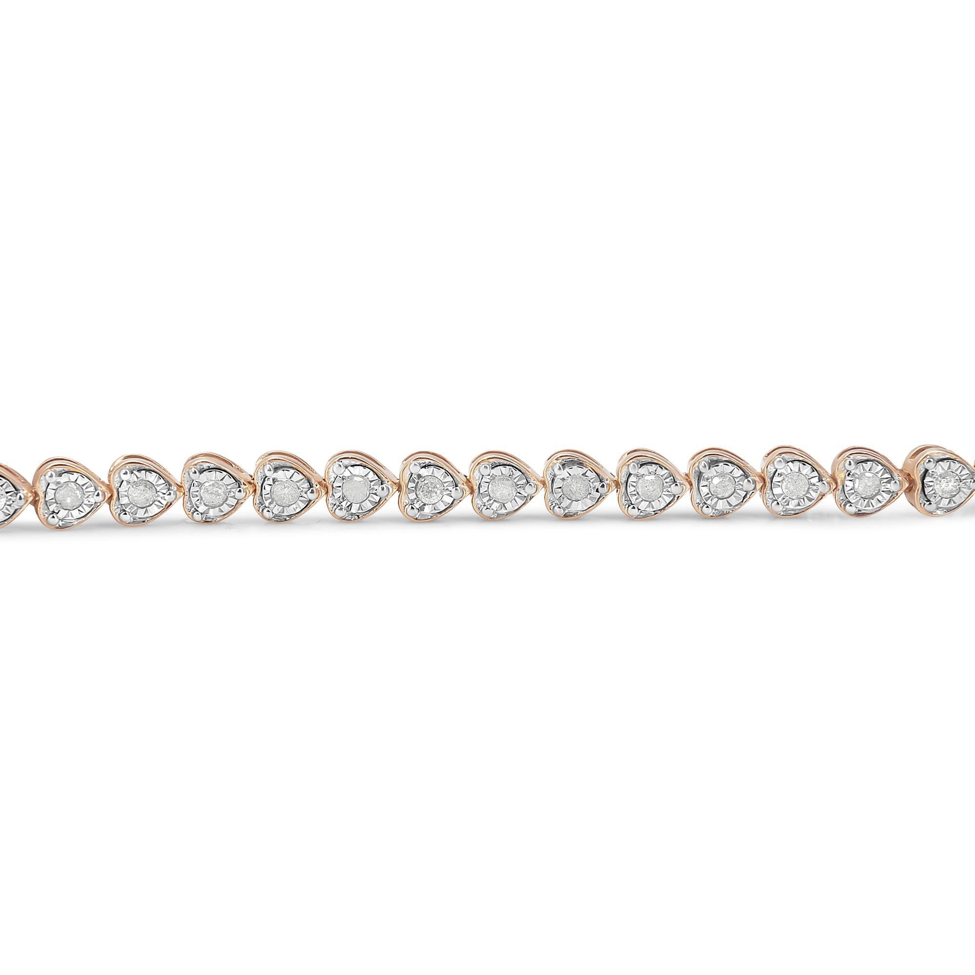 Plata de ley chapada en oro rosa de 10 quilates Pulsera de tenis con eslabones corazón de 1,0 qt de diamante Corte redondo en venta