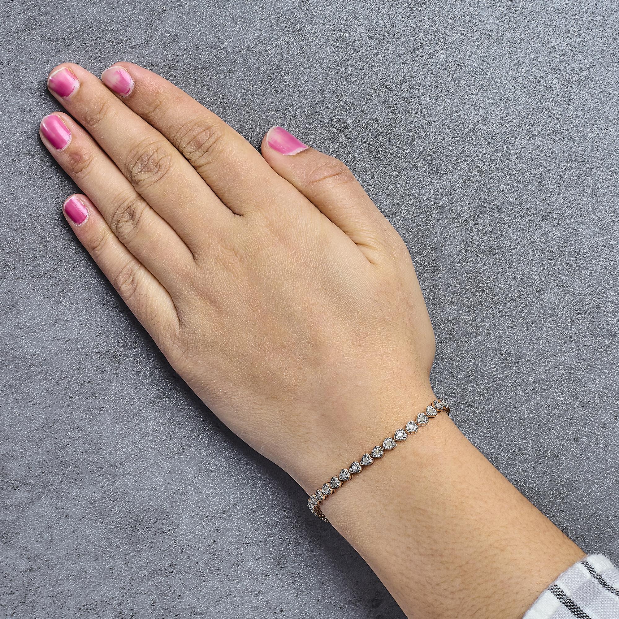 Plata de ley chapada en oro rosa de 10 quilates Pulsera de tenis con eslabones corazón de 1,0 qt de diamante en Nuevo estado para la venta en New York, NY