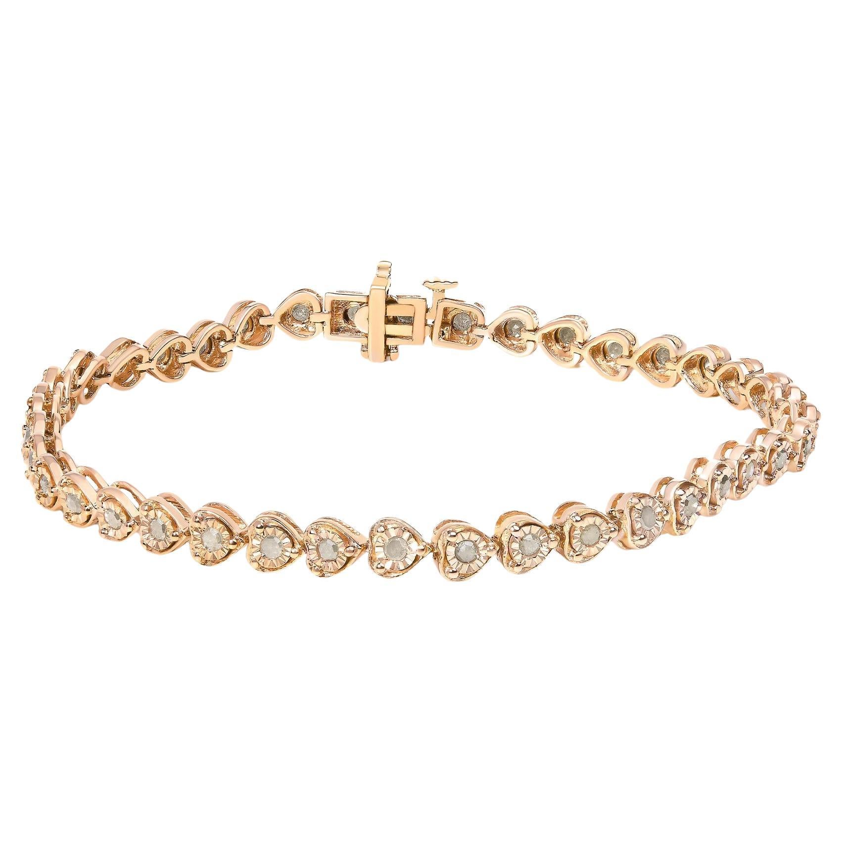 10K Roségold vergoldetes Sterlingsilber 1,0 Karat Gesamtkaratgewicht Diamant-Tennisarmband mit Herzgliedern