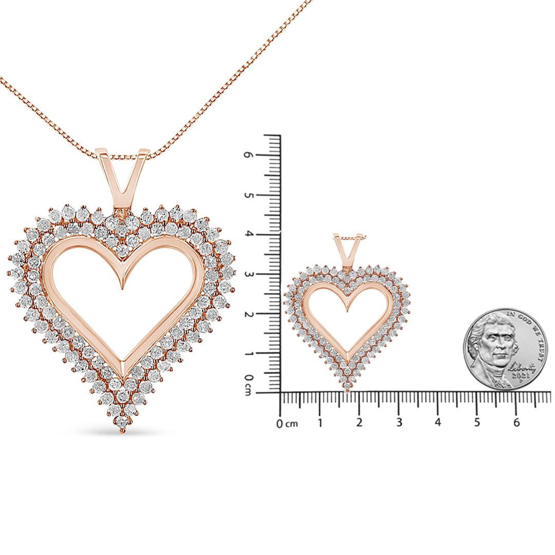 Contemporary 10K Rose Gold Plated Sterling Silver 2.0 Carat Diamond Heart Pendant Necklace For Sale