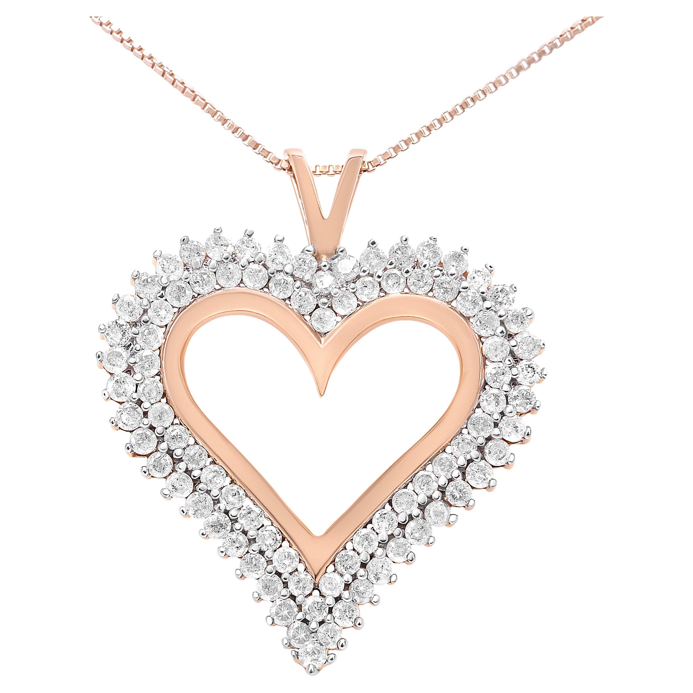 10K Rose Gold Plated Sterling Silver 3.0 Carat Diamond Heart Pendant Necklace For Sale