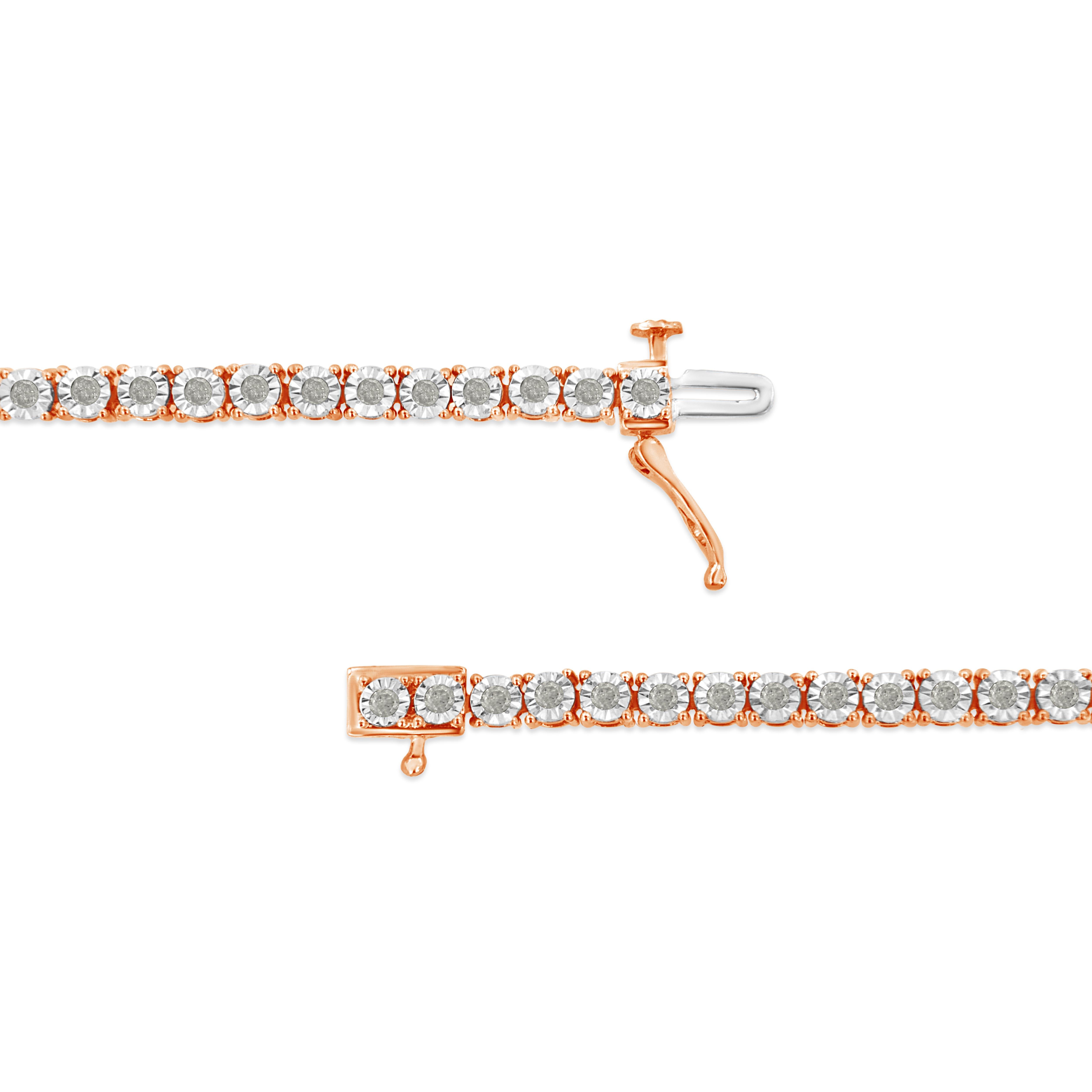 Contemporary 10K Rose Gold Plated .925 Sterling Silver 1.00 Carat Diamond Tennis Bracelet For Sale