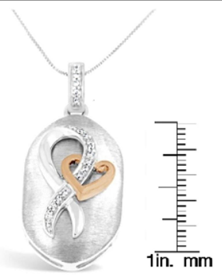 Taglio rotondo Collana con ciondolo a forma di cuore con diamante rotondo in argento 925 placcato oro rosa 10k in vendita