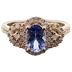 10k Rose Gold Tanzanite and Diamond Cluster Ring 0.72TCW
