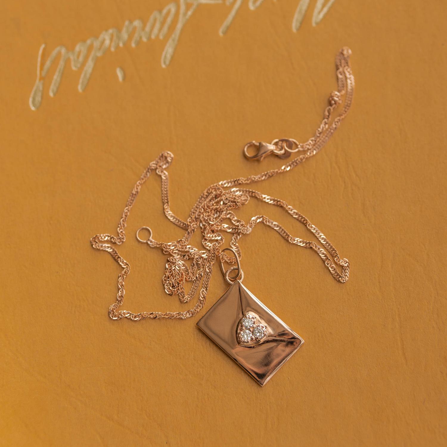 Modern 10k Rose Gold The Love Voice Charm Necklace, Natural Diamonds'.18t.c.w' For Sale