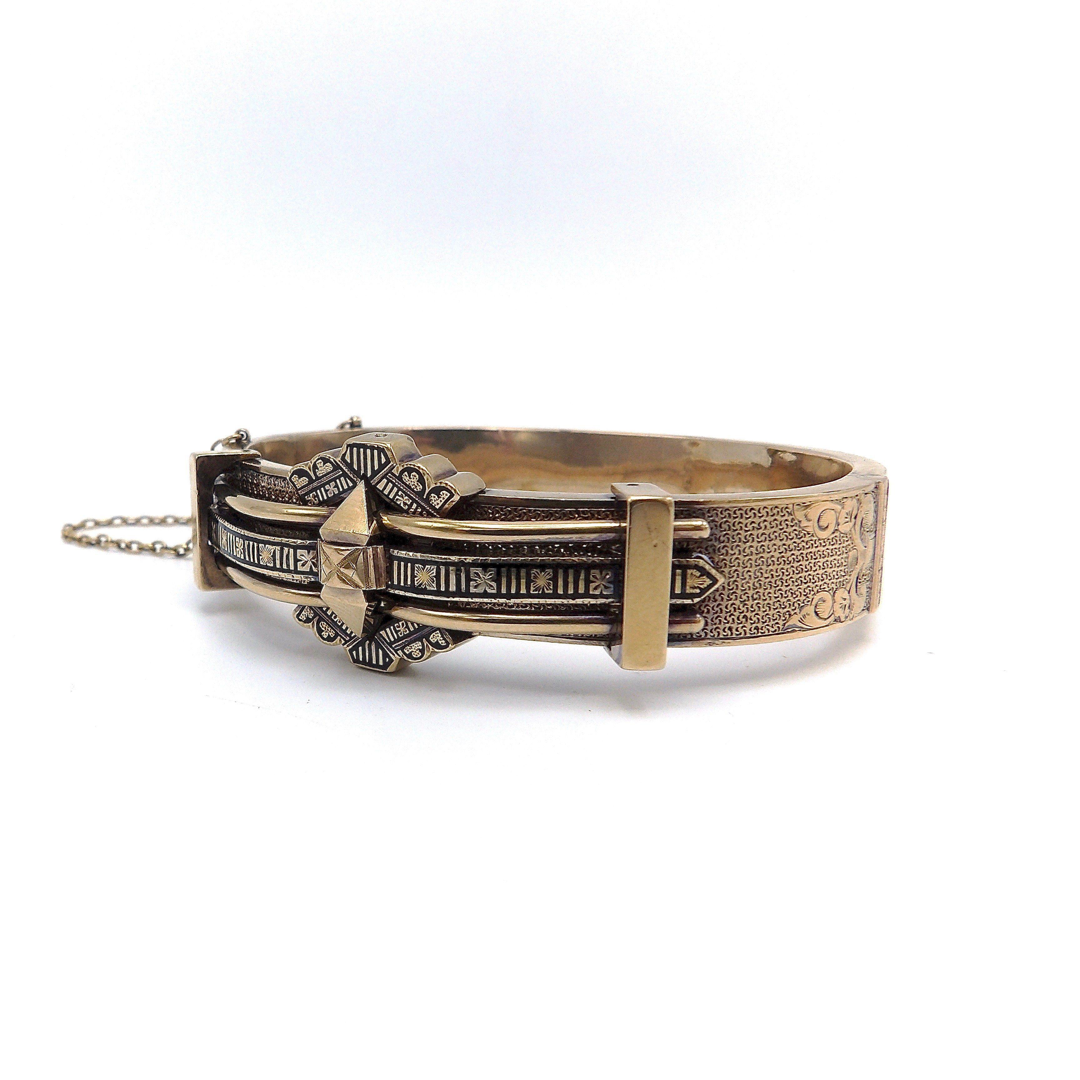 Vittoriano Bracciale Taille D'Epargne in oro rosa 10 carati di stile architettonico vittoriano in vendita