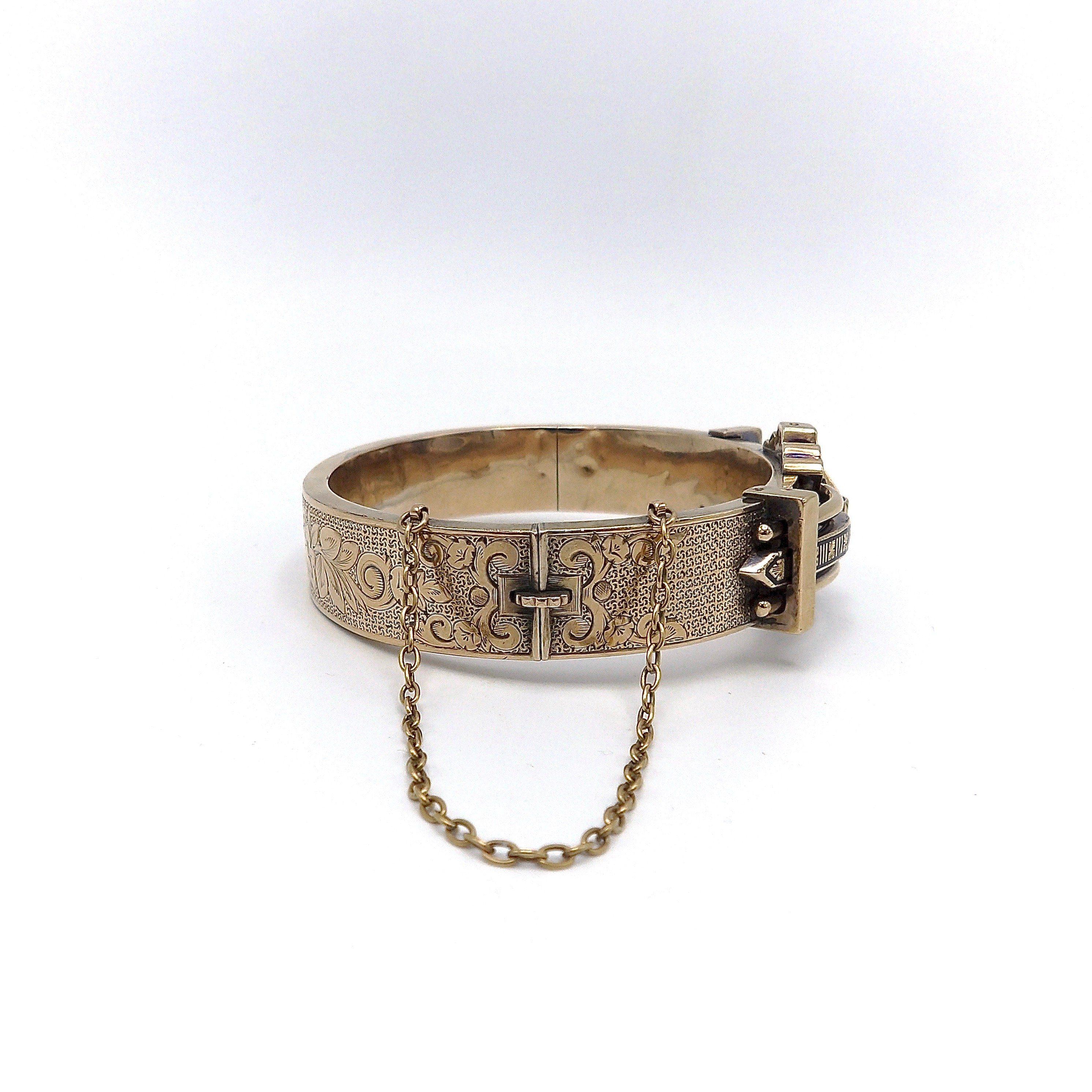 10K Rose Gold Victorian Architectural Revival Taille D’Epargne Bracelet In Good Condition For Sale In Venice, CA