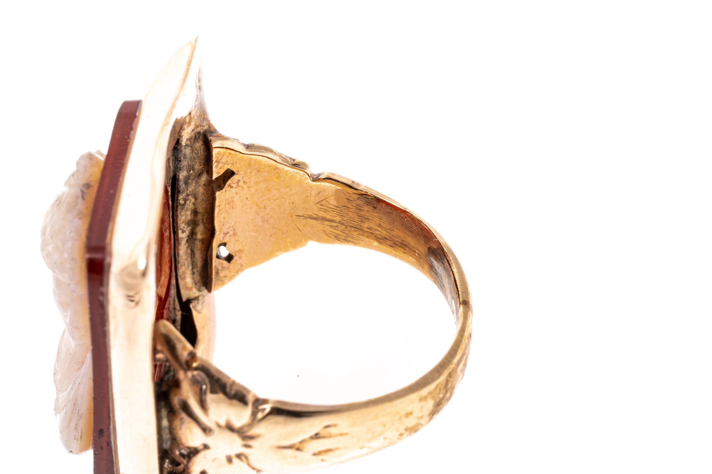 10k Rose Gold Vintage Wide Bezel Rectangular Cameo Ring, Right Facing For Sale 1