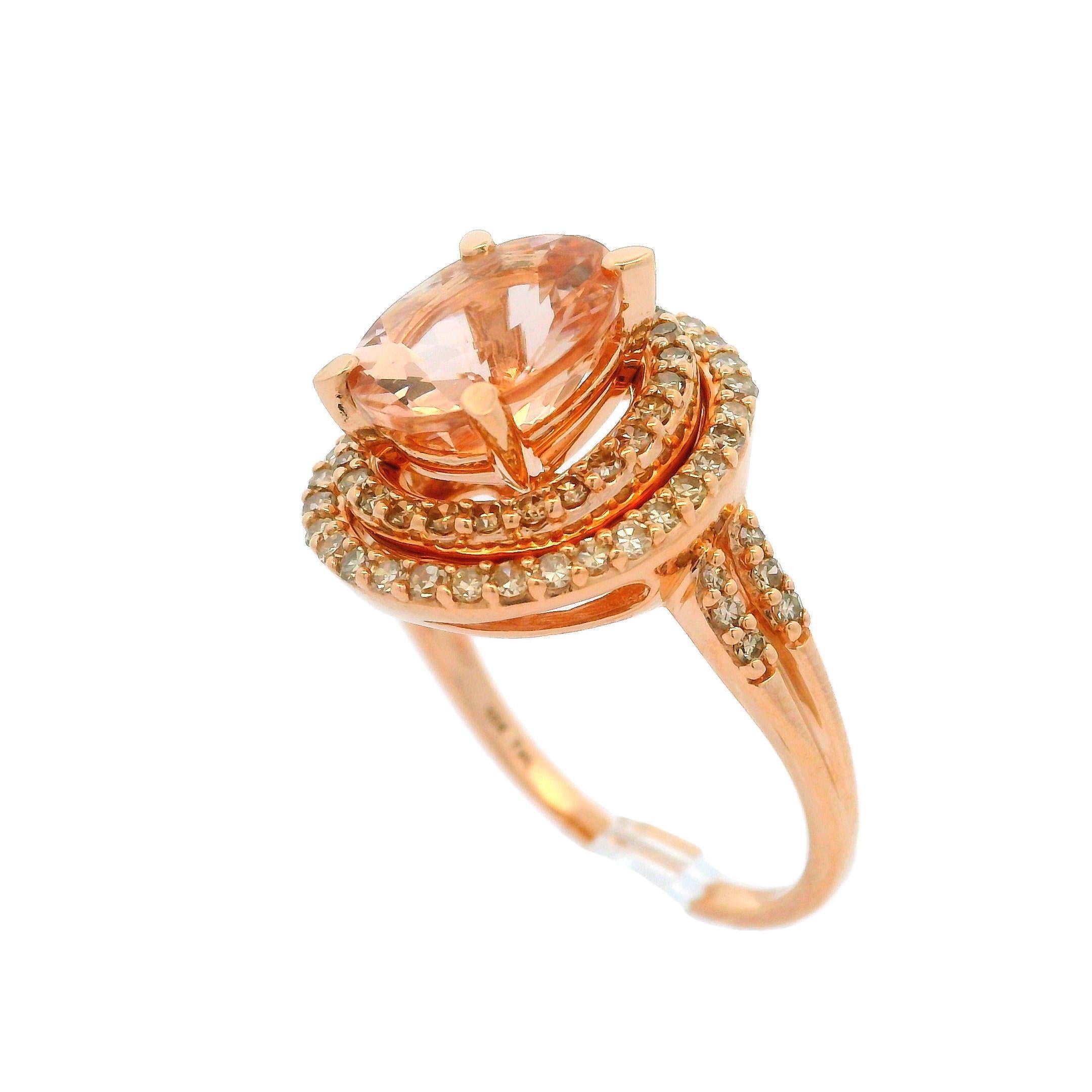 10k Rosy Yellow Gold Oval Morganite Diamond Swirl Halo High Profile ...