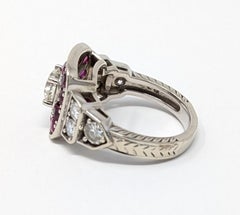 10k Ruby and Diamond Ring Solid White Gold Square Statement US Size 5.75