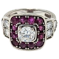 10k Rubin und Diamant Ring massivem Weißgold Quadrat Erklärung US Größe 5,75