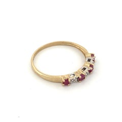 Unisex 10k Yellow Gold Ruby and Diamond Stacking Band