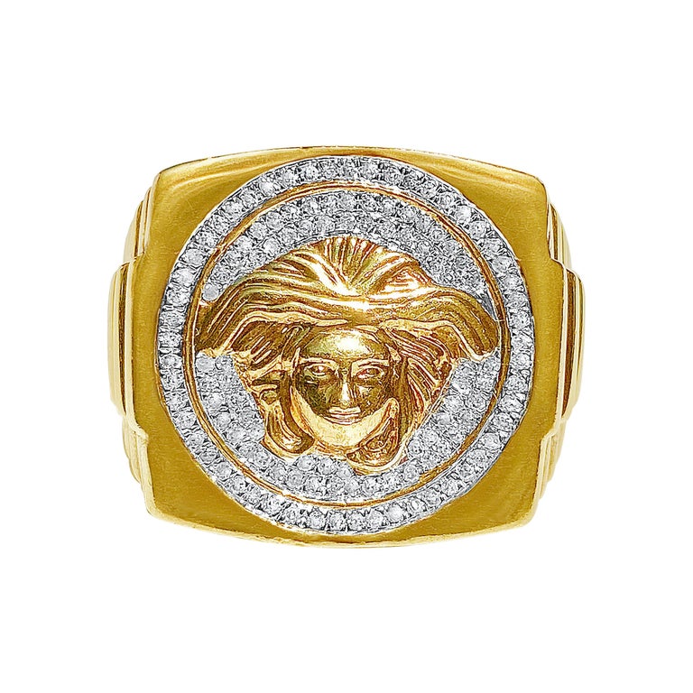10k Solid Gold Diamond Men''s Ring with Medusa Face For Sale at 1stDibs
