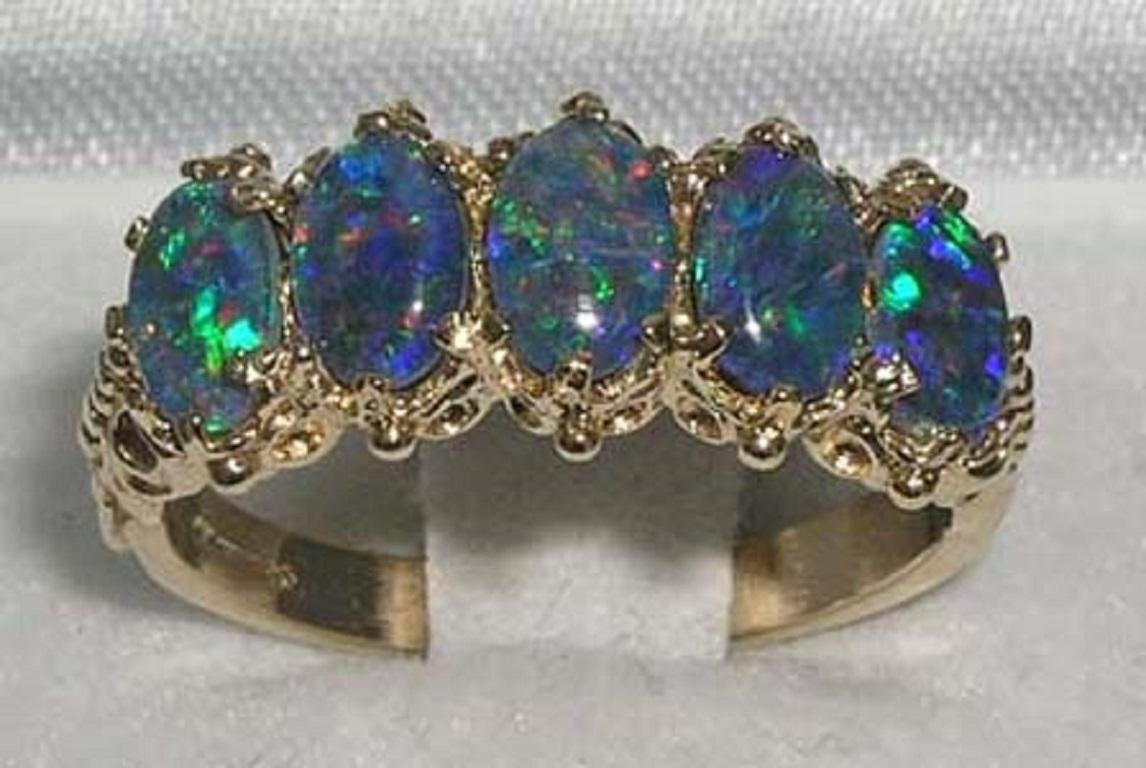 For Sale:  10k Solid Yellow Gold Opal Triplet Womens Eternity Band Ring, Customizable 2