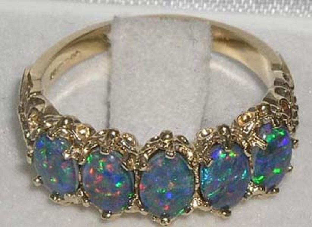 For Sale:  10k Solid Yellow Gold Opal Triplet Womens Eternity Band Ring, Customizable 4