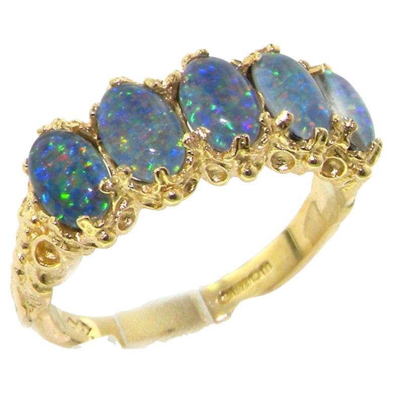 For Sale:  10k Solid Yellow Gold Opal Triplet Womens Eternity Band Ring, Customizable