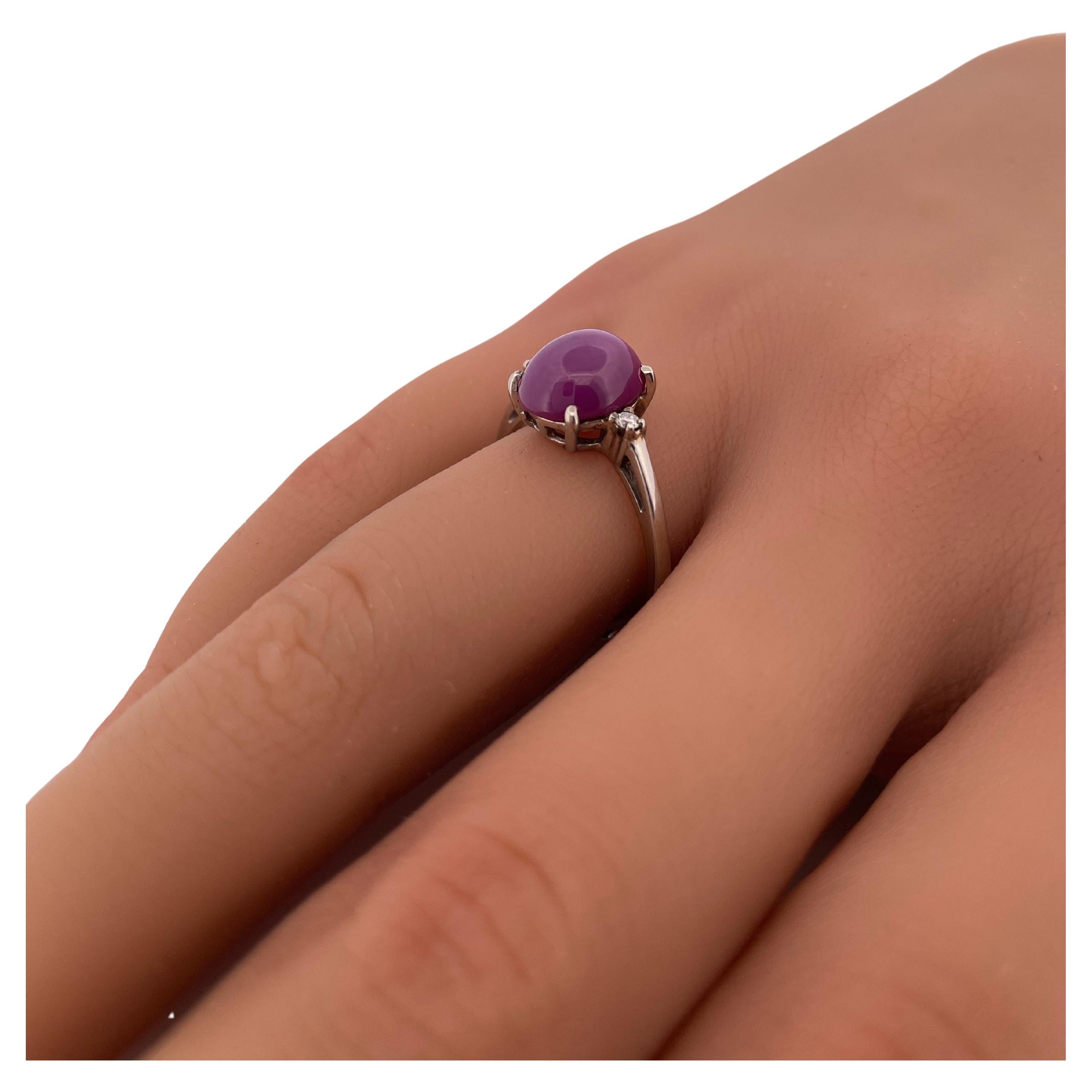 Bague 10K rubis étoilé et diamant 0.06ctw H SI1 Unisexe en vente