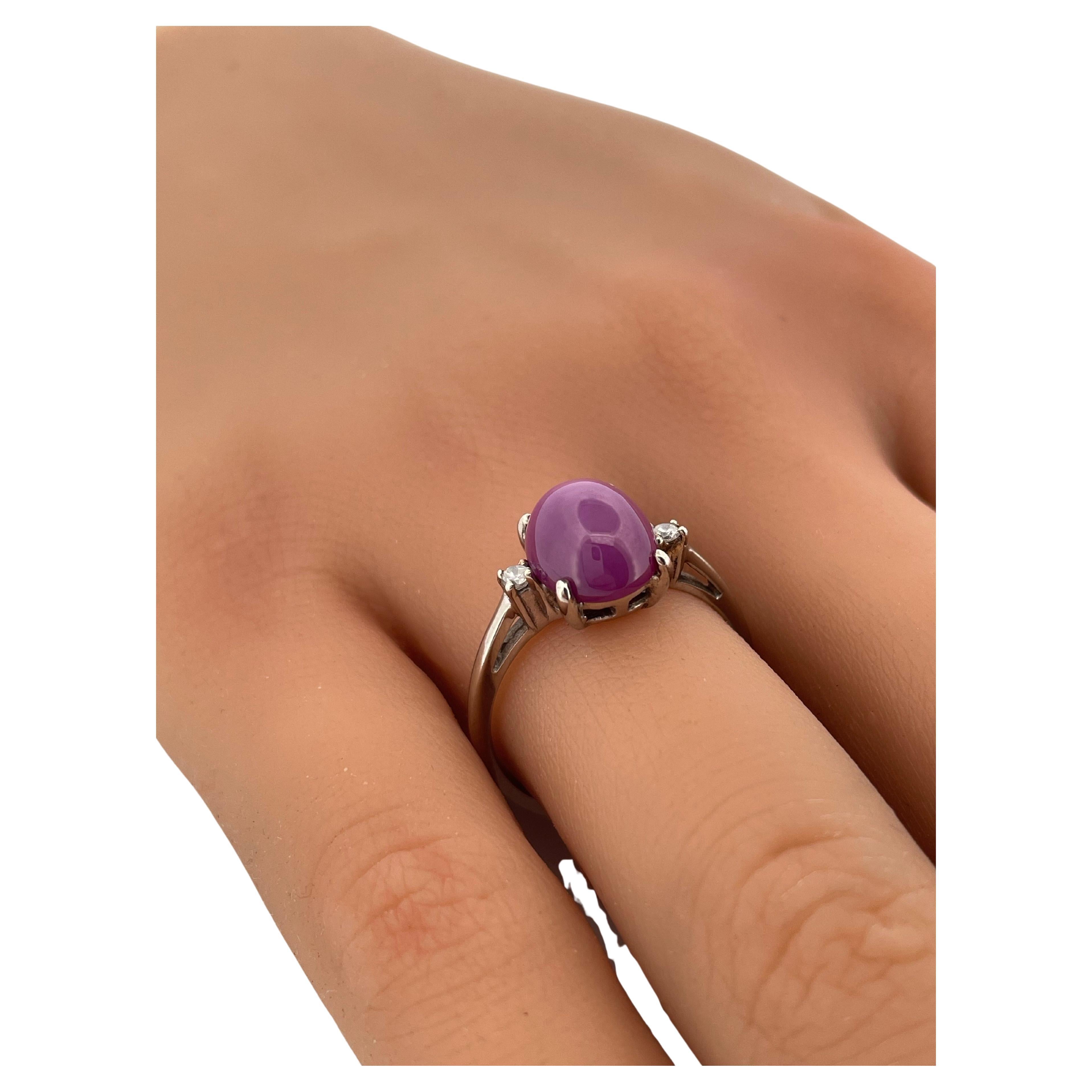 Bague 10K rubis étoilé et diamant 0.06ctw H SI1 en vente 2