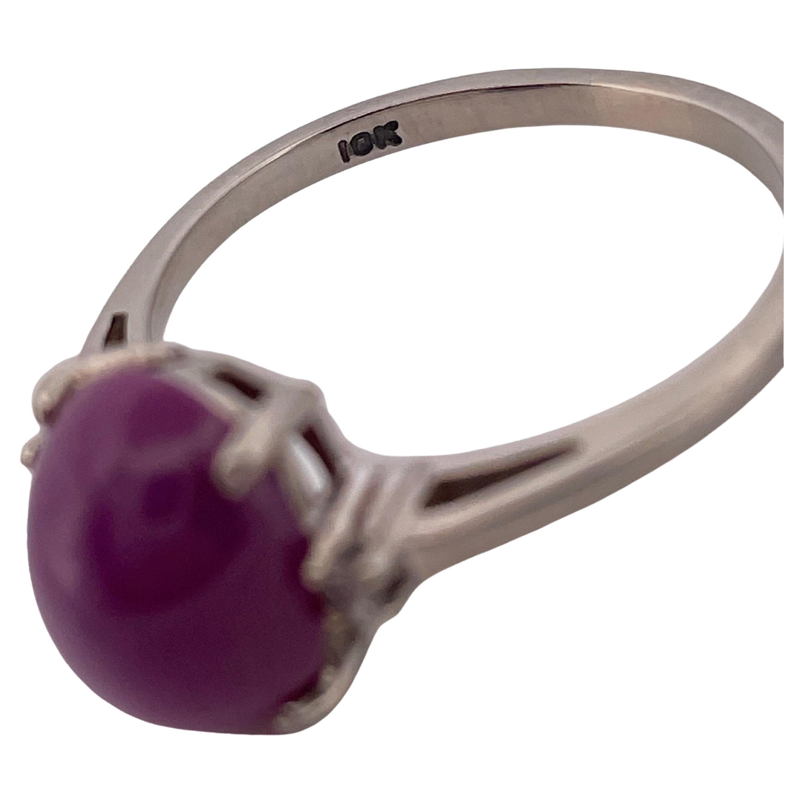 Bague 10K rubis étoilé et diamant 0.06ctw H SI1 en vente 3