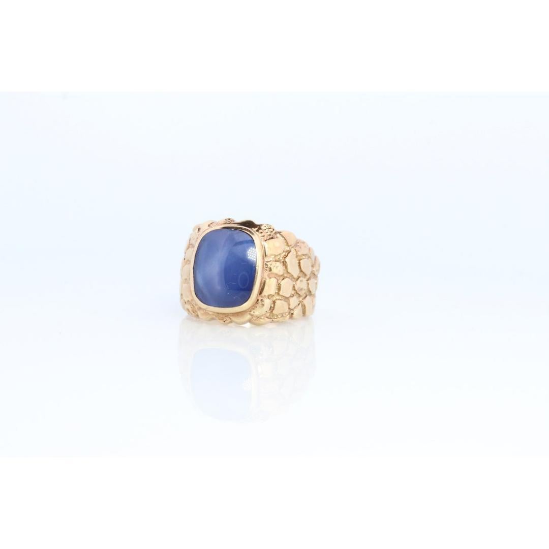 10k Star Sapphire ring.10k JM Fox Yellow Gold Nugget Mens Star Sapphire Cabochon In Good Condition In Port Charlotte, FL