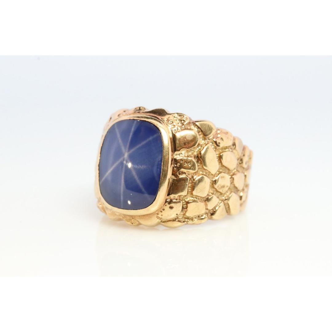 Men's 10k Star Sapphire ring.10k JM Fox Yellow Gold Nugget Mens Star Sapphire Cabochon
