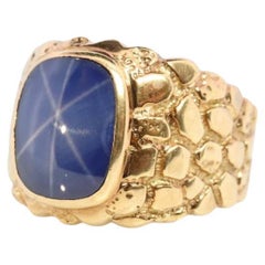 10k Star Sapphire ring.10k JM Fox Yellow Gold Nugget Mens Star Sapphire Cabochon
