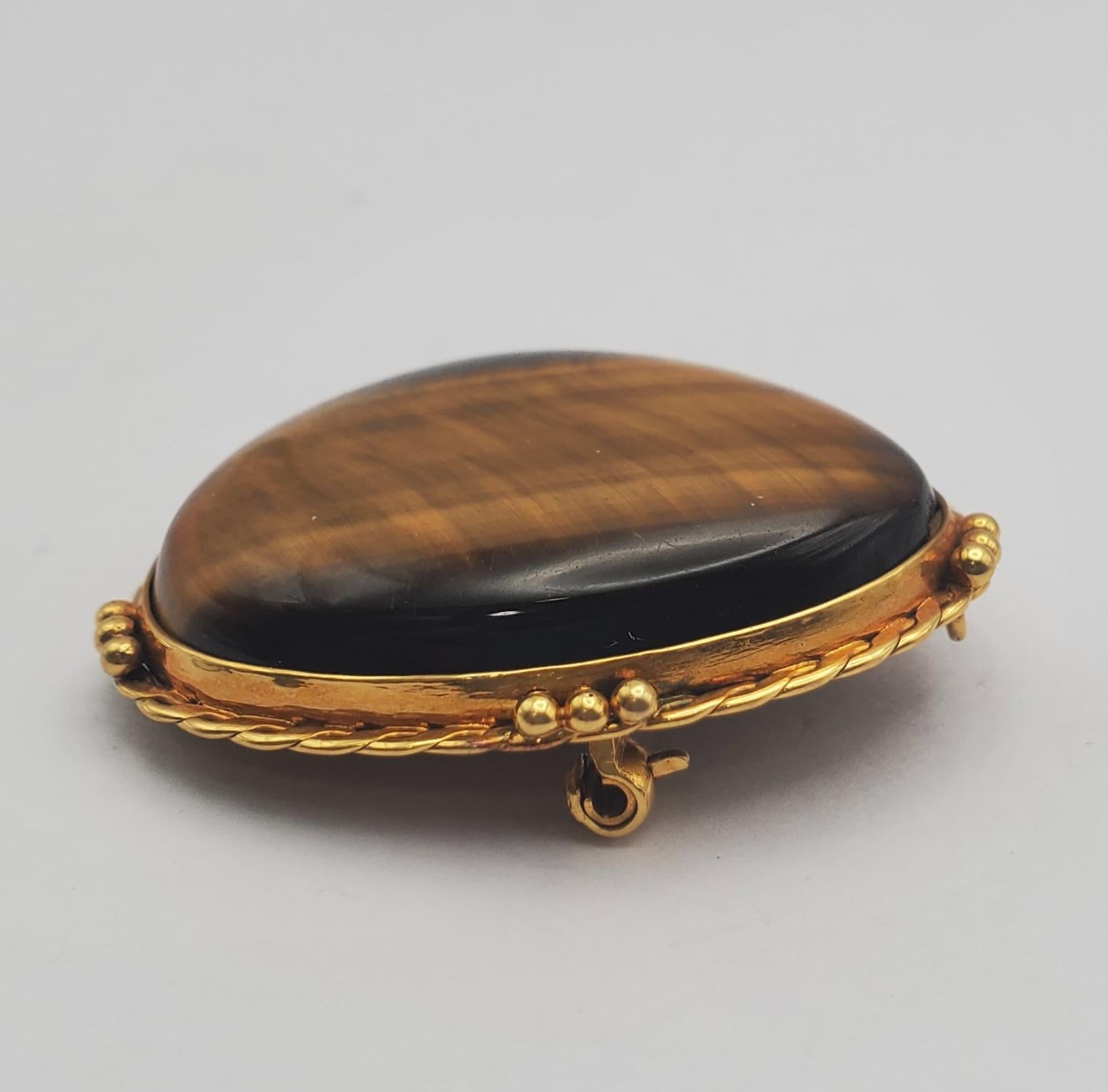 10K Stunning Vintage Tiger's Eye Brooch  In Good Condition For Sale In Pittsburgh, PA