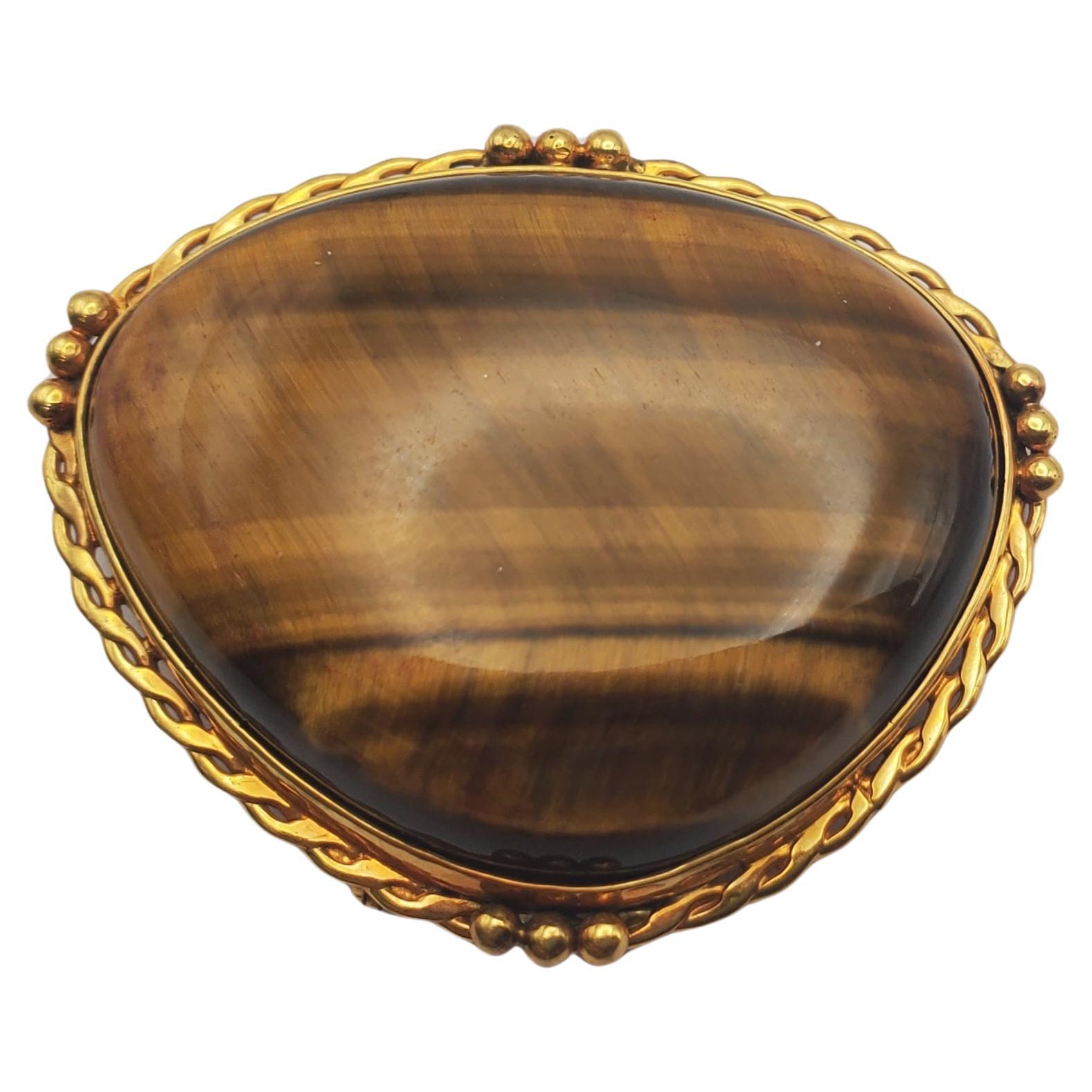 10K Stunning Vintage Tiger's Eye Brooch  For Sale