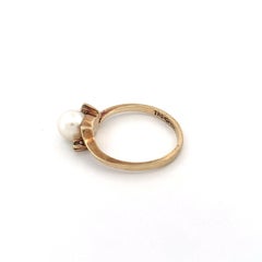 10k Yellow Gold Pearl and Diamond Bypass Ring, Elegant Design