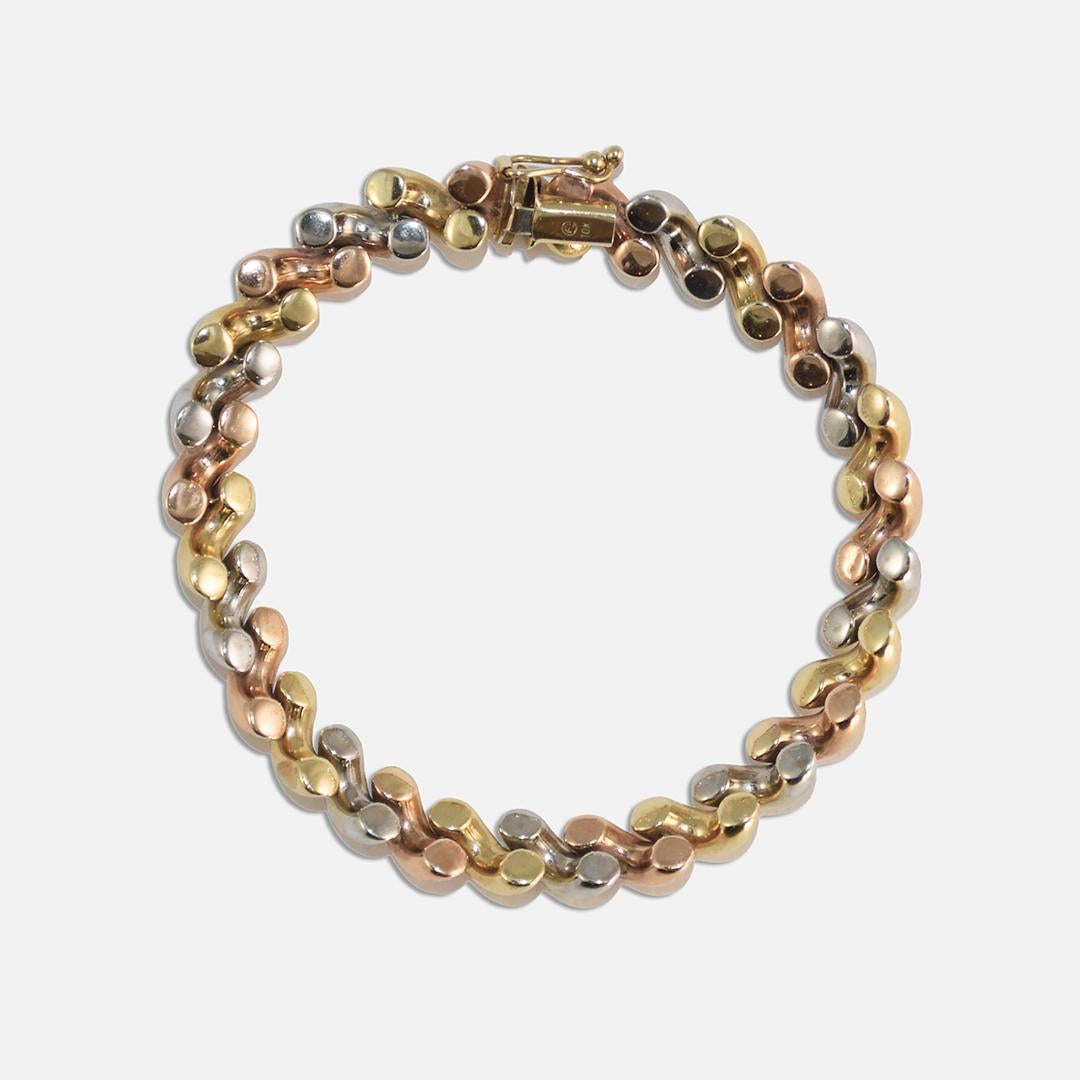10K Three-Tone San Marco Bracelet 9.8g In Excellent Condition In Laguna Beach, CA