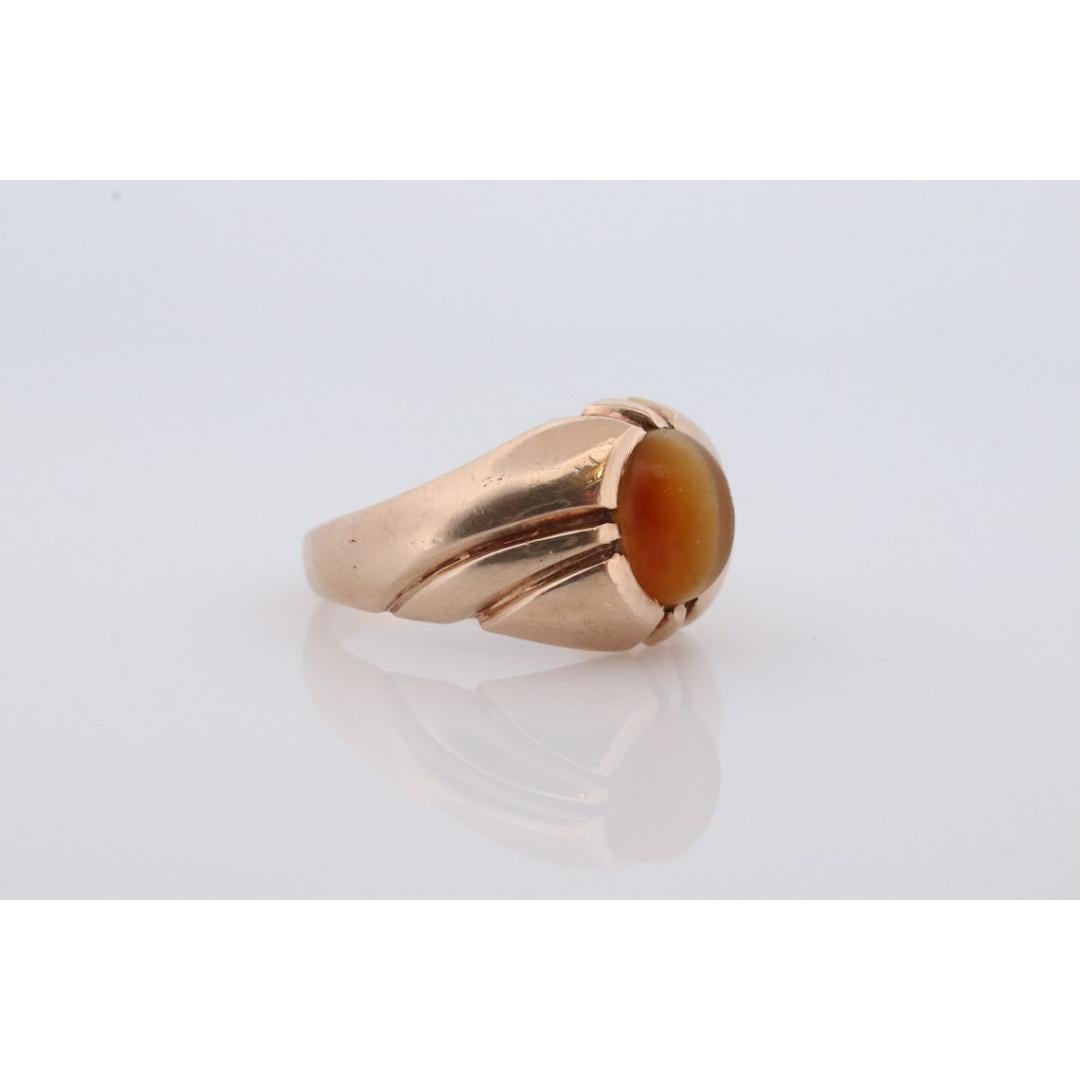 da uomo o donna Anello con cabochon ovale di occhio di tigre 10k. Anello con castone CD TigerEye 10k. in vendita