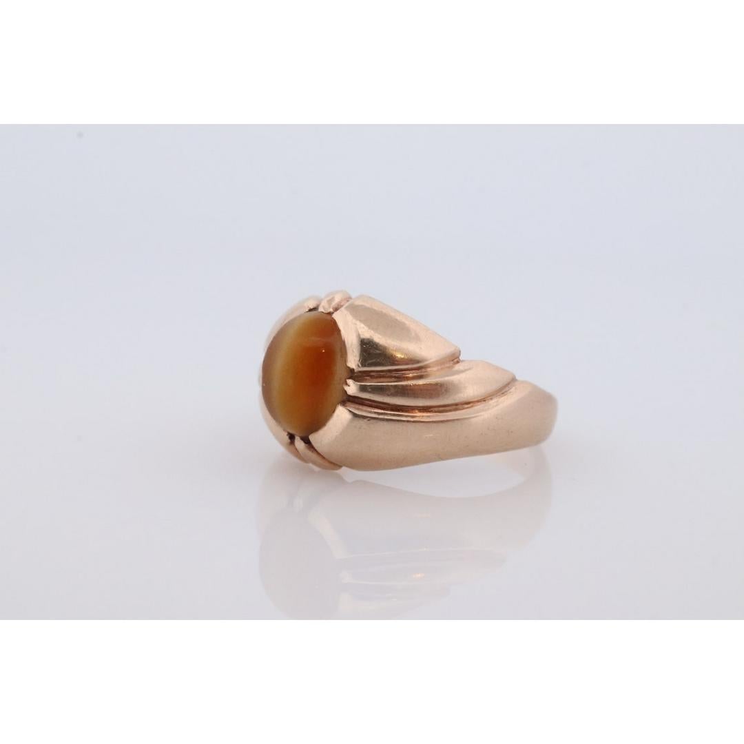 Anello con cabochon ovale di occhio di tigre 10k. Anello con castone CD TigerEye 10k. in vendita 1