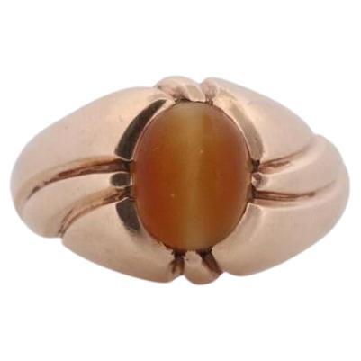 10k Tiger Eye Oval Cabochon ring. CD TigerEye bezel set 10k signet ring.