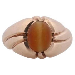 10k Tiger Eye Oval Cabochon Ring. CD TigerEye Lünettenfassung 10k Siegelring.